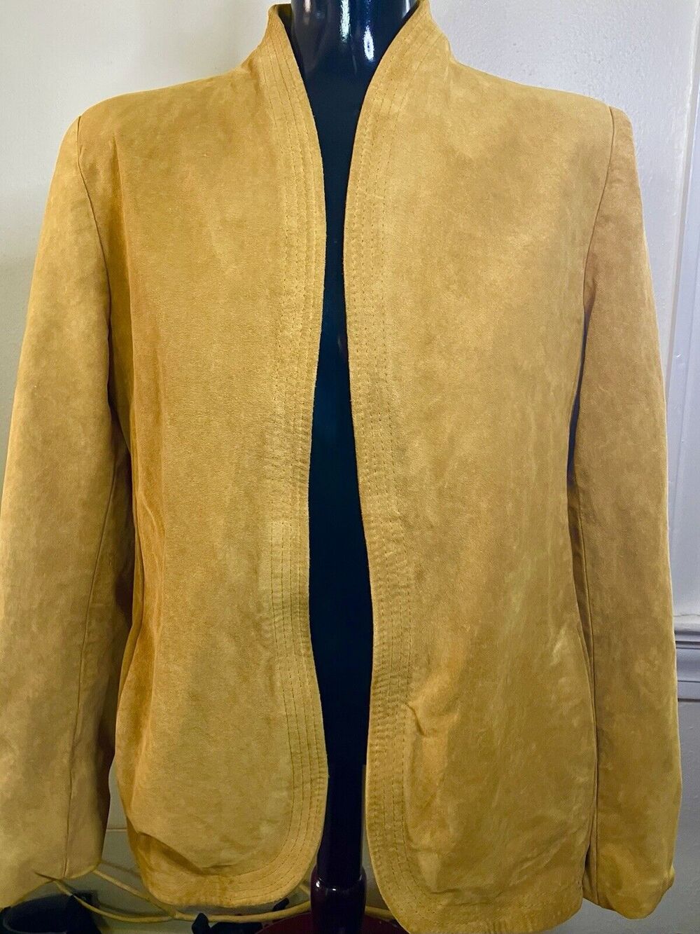 Vtg Suede Leather Blazer Structured Open Jacket Tan/Camel women SZ Med JORDACHE